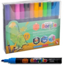 اقلام ماركر اكريليك 12 لون عريض 4 ملي لجميع الاسطح